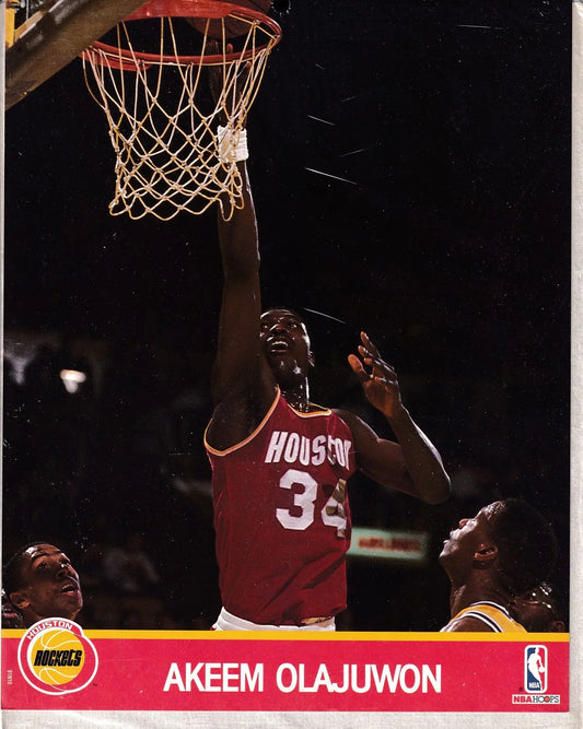 2 Akeem (Hakeem) Olajuwon Houston Rockets 1990 NBA Hoops 8x10 photo cards - AutographsForSale.com