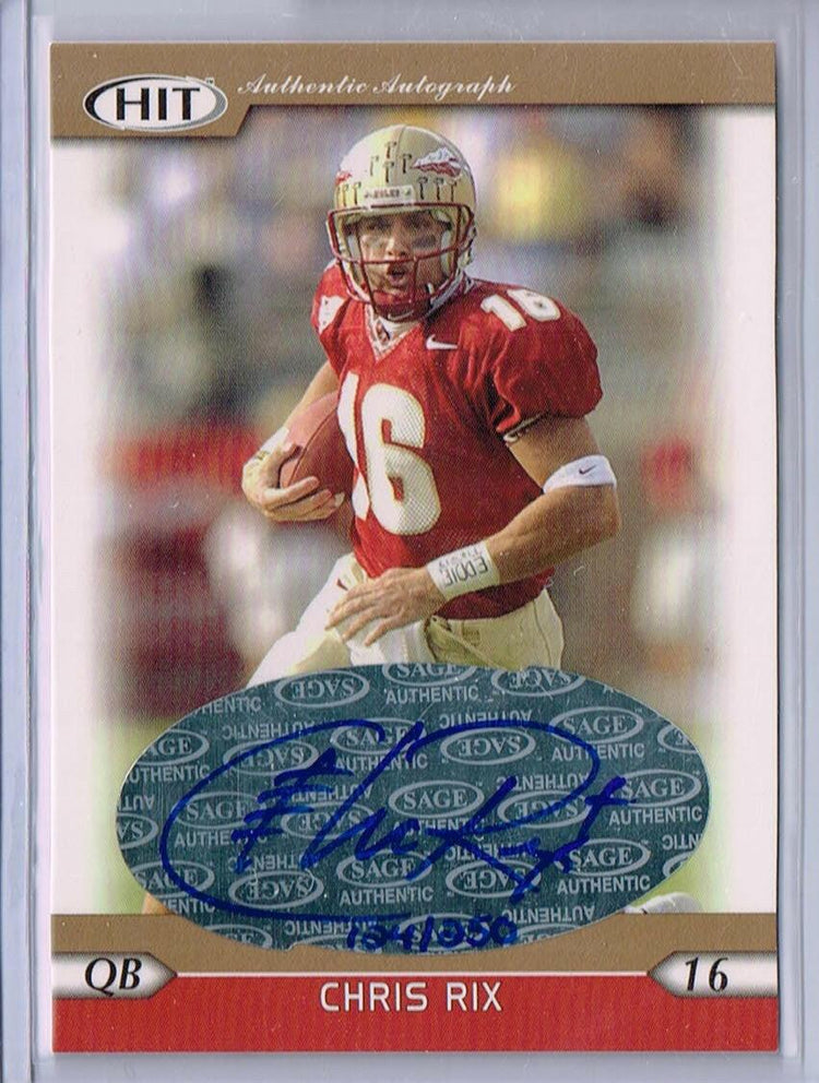 Chris Rix certified autograph Florida State Seminoles 2005 SAGE Hit Gold card #/250 - AutographsForSale.com