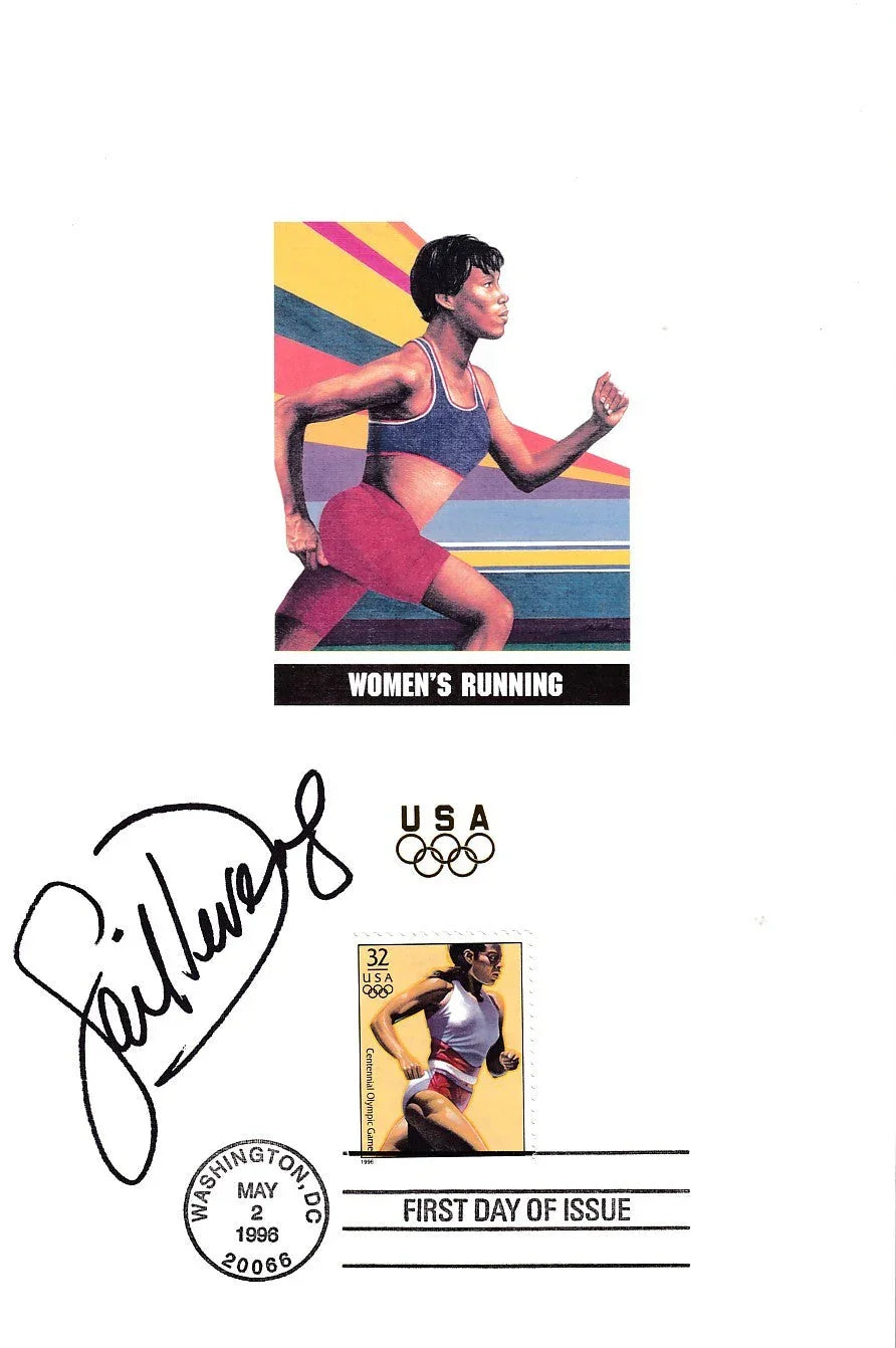 Gail Devers signed 1996 US Olympic USPS 6x9 card w/ 1st Day Canceled - AutographsForSale.com