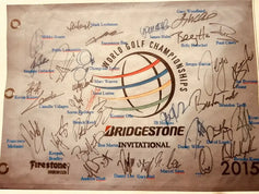 2015 World golf Championships Bridgestone autographed golf pin flag Brooks Koepka Gary Woodland Keegan Bradley - AutographsForSale.com