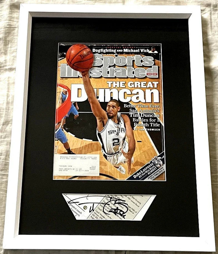 Tim Duncan autograph framed San Antonio Spurs 2007 NBA Finals SI cover JSA - AutographsForSale.com