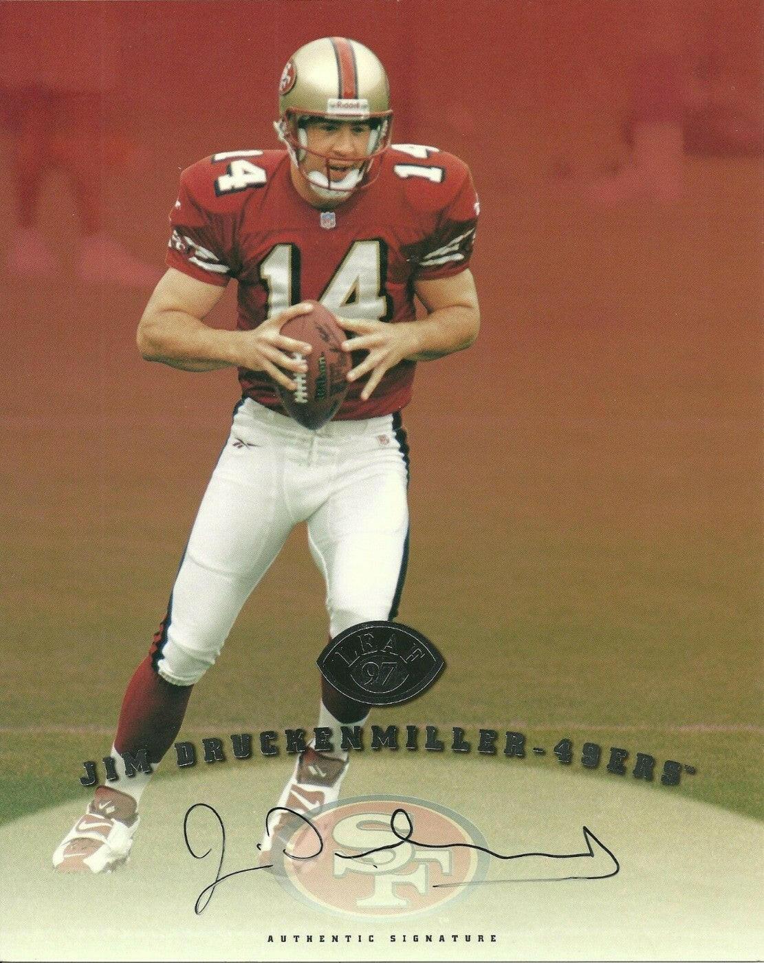 Jim Druckenmiller certified signed SF 49ers 1997 Leaf 8x10 card - AutographsForSale.com
