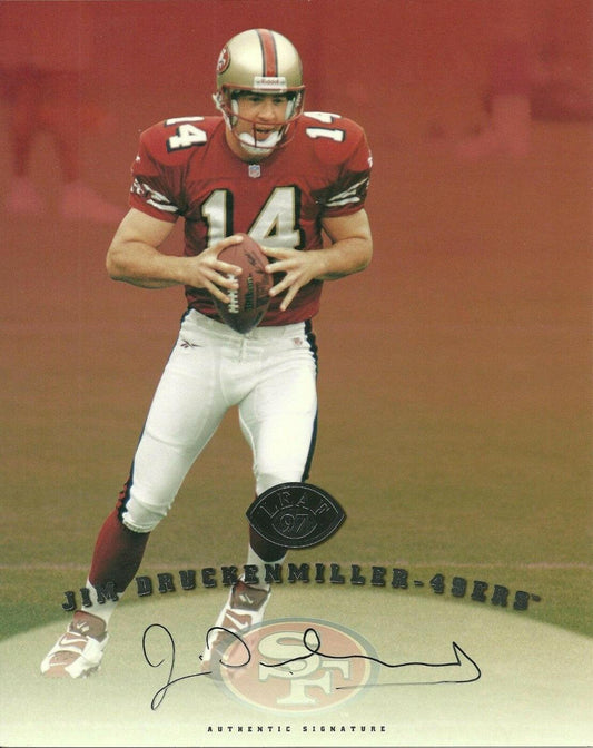 Jim Druckenmiller certified signed SF 49ers 1997 Leaf 8x10 card - AutographsForSale.com