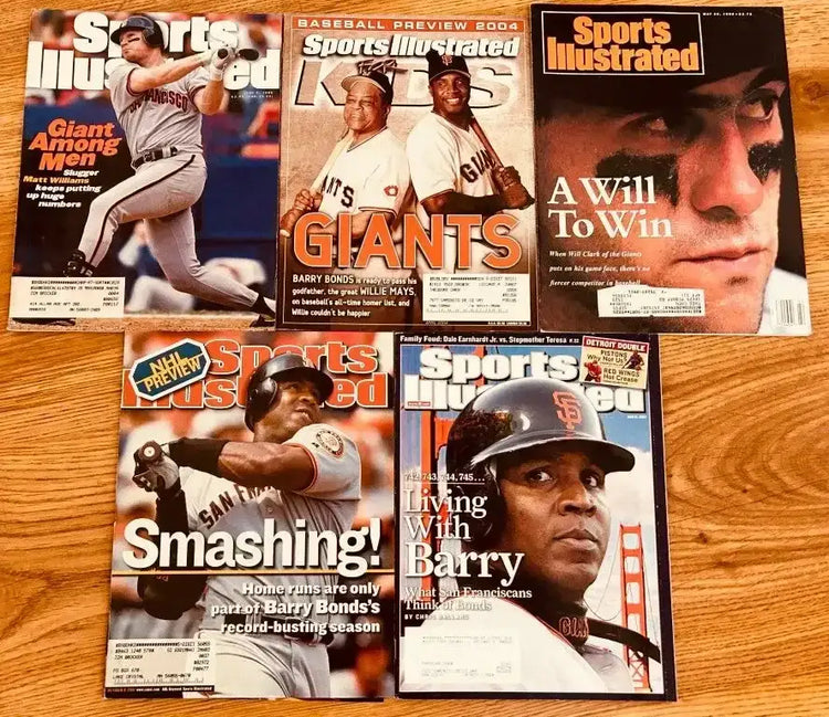 5 SF Giants Sports Illustrated & SI for Kids magazines Barry Bonds Will Clark Willie Mays - AutographsForSale.com