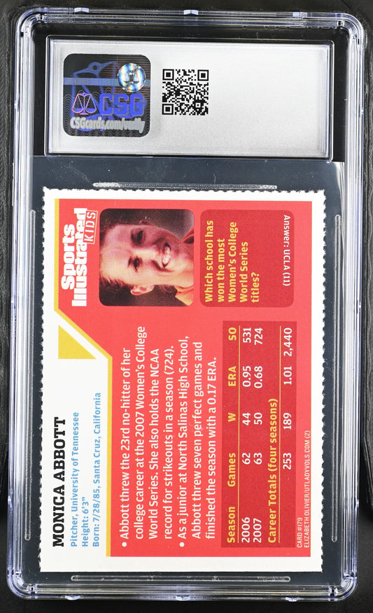 Monica Abbott Tennessee 2007 Sports Illustrated for Kids softball Rookie Card CSG graded 8.5 - AutographsForSale.com