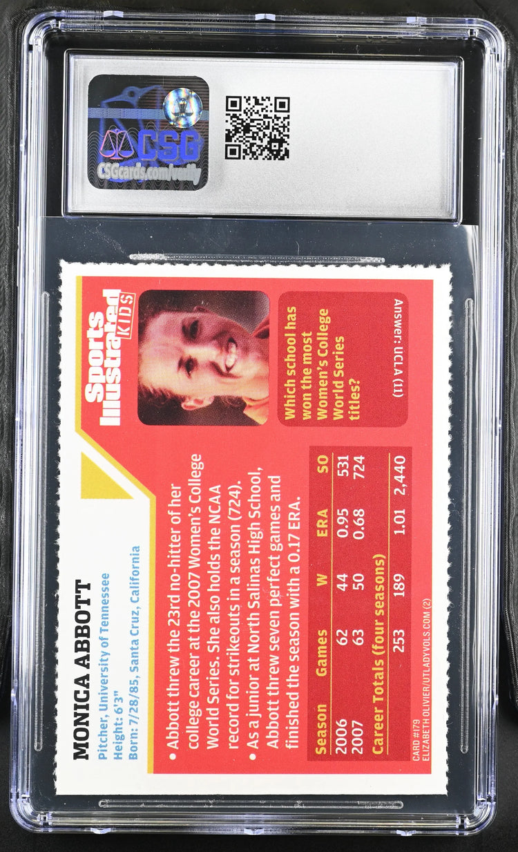 Monica Abbott Tennessee Vols 2007 Sports Illustrated for Kids softball Rookie Card CSG graded 8.5 - AutographsForSale.com