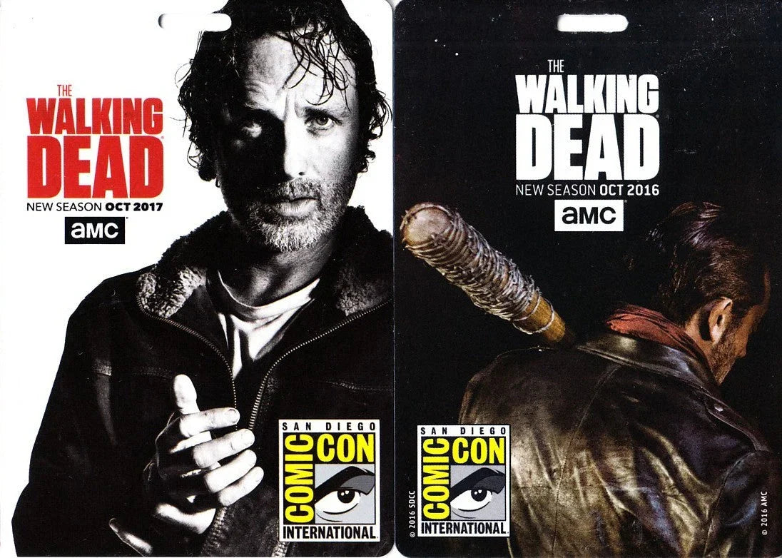 Set of 2 Walking Dead San Diego Comic-Con 2016 and 2017 plastic badges - AutographsForSale.com