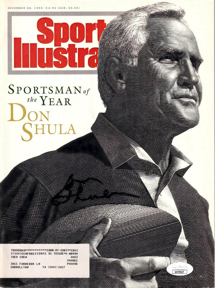 Don Shula signed Dolphins 1993 Sportsman of Year Sports Illustrated JSA - AutographsForSale.com