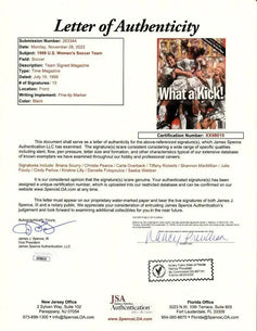 1999 US Women’s World Cup Soccer team signed Time magazine Julie Foudy Kristine Lilly Briana Scurry JSA USWNT - AutographsForSale.com