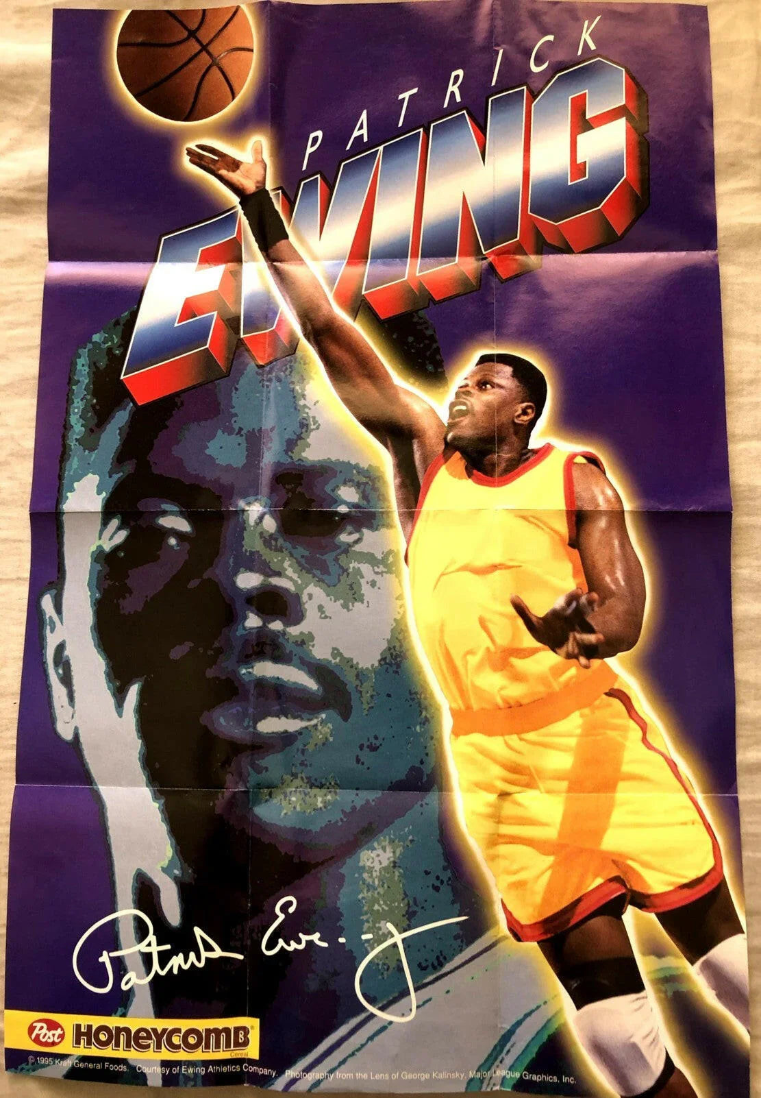 Patrick Ewing 1995 Honeycomb Post cereal mini foldout poster - AutographsForSale.com