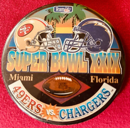 Super Bowl 29 XXIX button or pin San Francisco 49ers vs San Diego Chargers - AutographsForSale.com