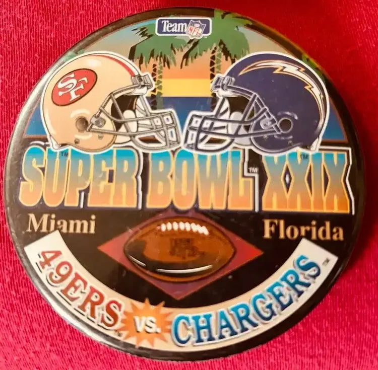 Super Bowl 29 XXIX Button pin SF 49ers vs San Diego Chargers - AutographsForSale.com