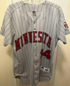 Kirby Puckett Minnesota Twins early 1990s Russell Athletic gray game model jersey - AutographsForSale.com