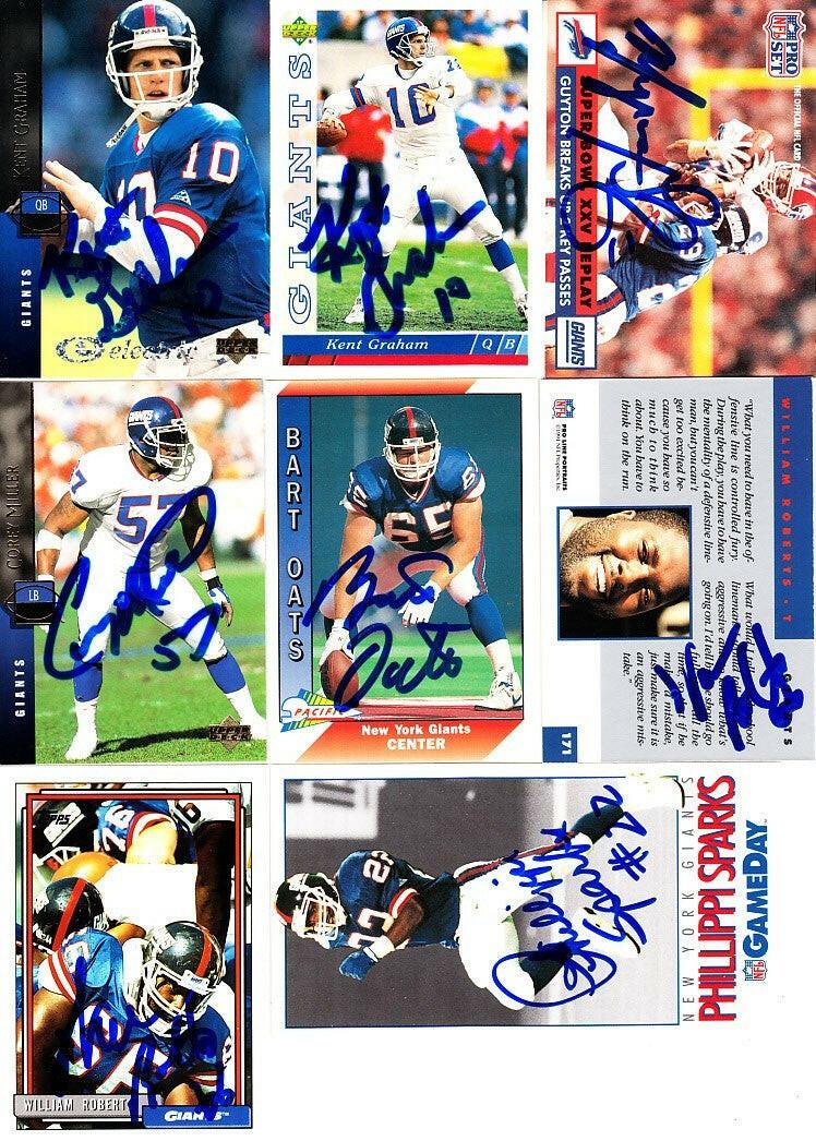 16 NY Giants signed cards Jessie Armstead Chris Calloway Mark Collins Bart Oates - AutographsForSale.com
