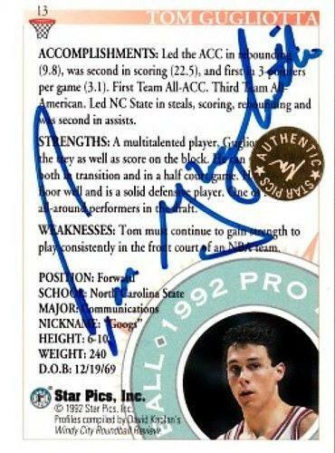 Tom Gugliotta certified signed North Carolina St Wolfpack 1992 Star Pics card - AutographsForSale.com