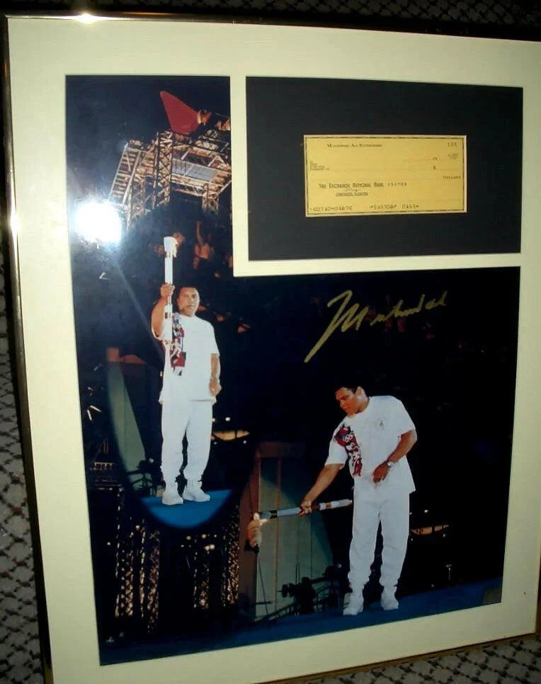 Muhammad Ali signed 1996 Olympic Torch 16x20 poster or photo framed check - AutographsForSale.com