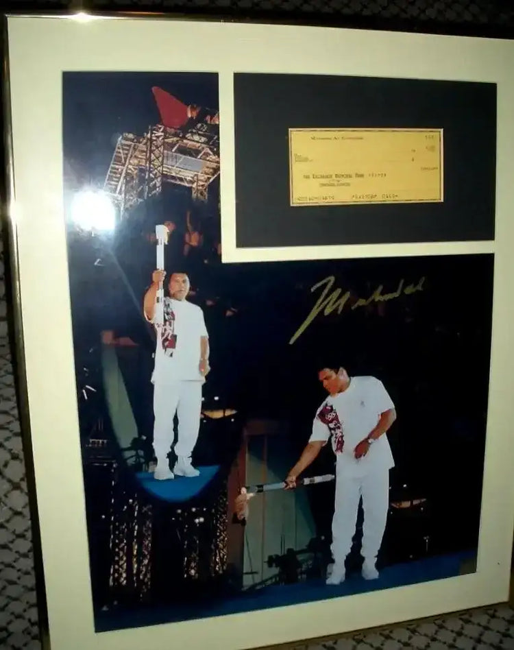 Muhammad Ali signed 1996 Olympic Torch 16x20 poster or photo framed check - AutographsForSale.com