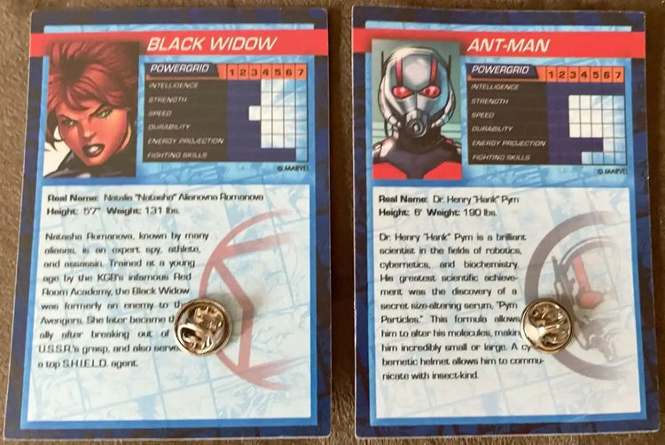 Ant Man & black Widow 2015 Marvel metal Neca Avengers metal logo Pins & Trading cards - AutographsForSale.com