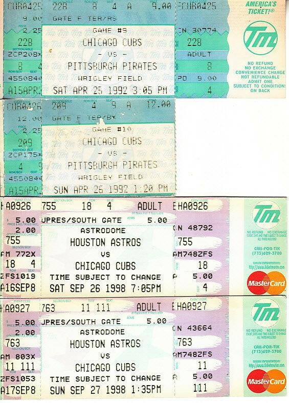 Chicago Cubs 4 vintage 1990s tickets Sammy Sosa - AutographsForSale.com