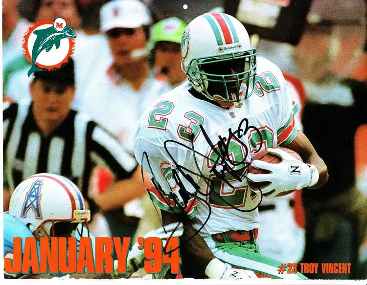 Troy Vincent signed Miami Dolphins 1993 1994 calendar photo - AutographsForSale.com