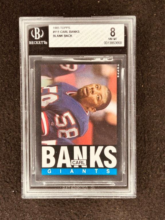 Carl Banks New York Giants 1985 Topps Rookie Card Blank Back Error BGS Graded 8 NrMt-Mt Rare - AutographsForSale.com