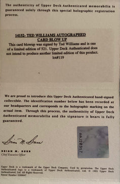 Ted Williams signed Red Sox 1992 UDA All-Star Heroes photo card framed - AutographsForSale.com