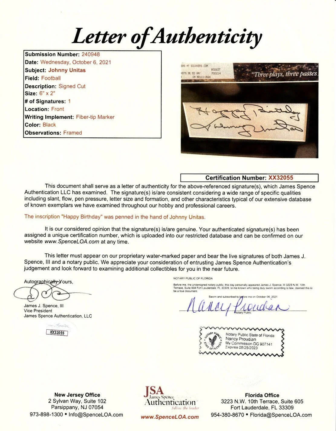 Johnny Unitas autograph framed Colts Sports Illustrated cover with Happy Birthday JSA - AutographsForSale.com