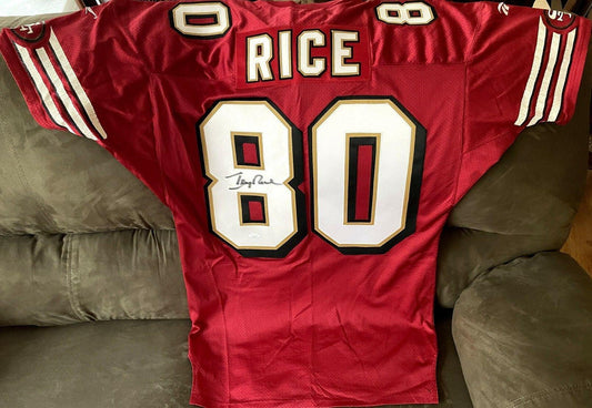 Jerry Rice autographed 1996 San Francisco 49ers Reebok red XL stitched jersey JSA - AutographsForSale.com