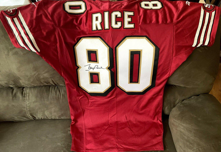 Jerry Rice autographed 1996 San Francisco 49ers Reebok red XL stitched jersey JSA - AutographsForSale.com