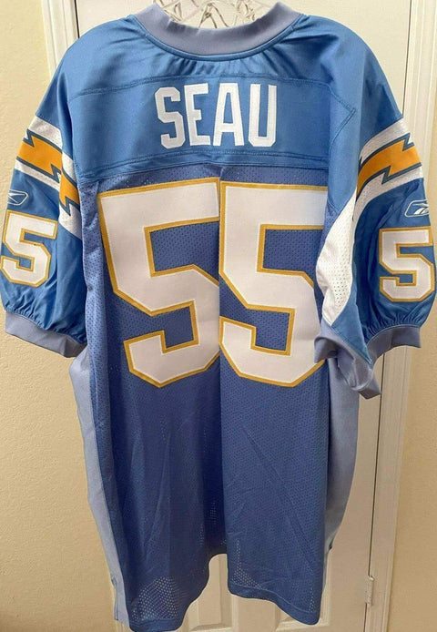Junior Seau Chargers 2002 last season Reebok game model powder blue jersey - AutographsForSale.com