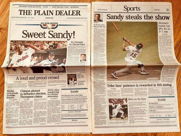 Sandy Alomar Jr Indians 1997 MLB All-Star MVP Cleveland Plain Dealer newspaper - AutographsForSale.com