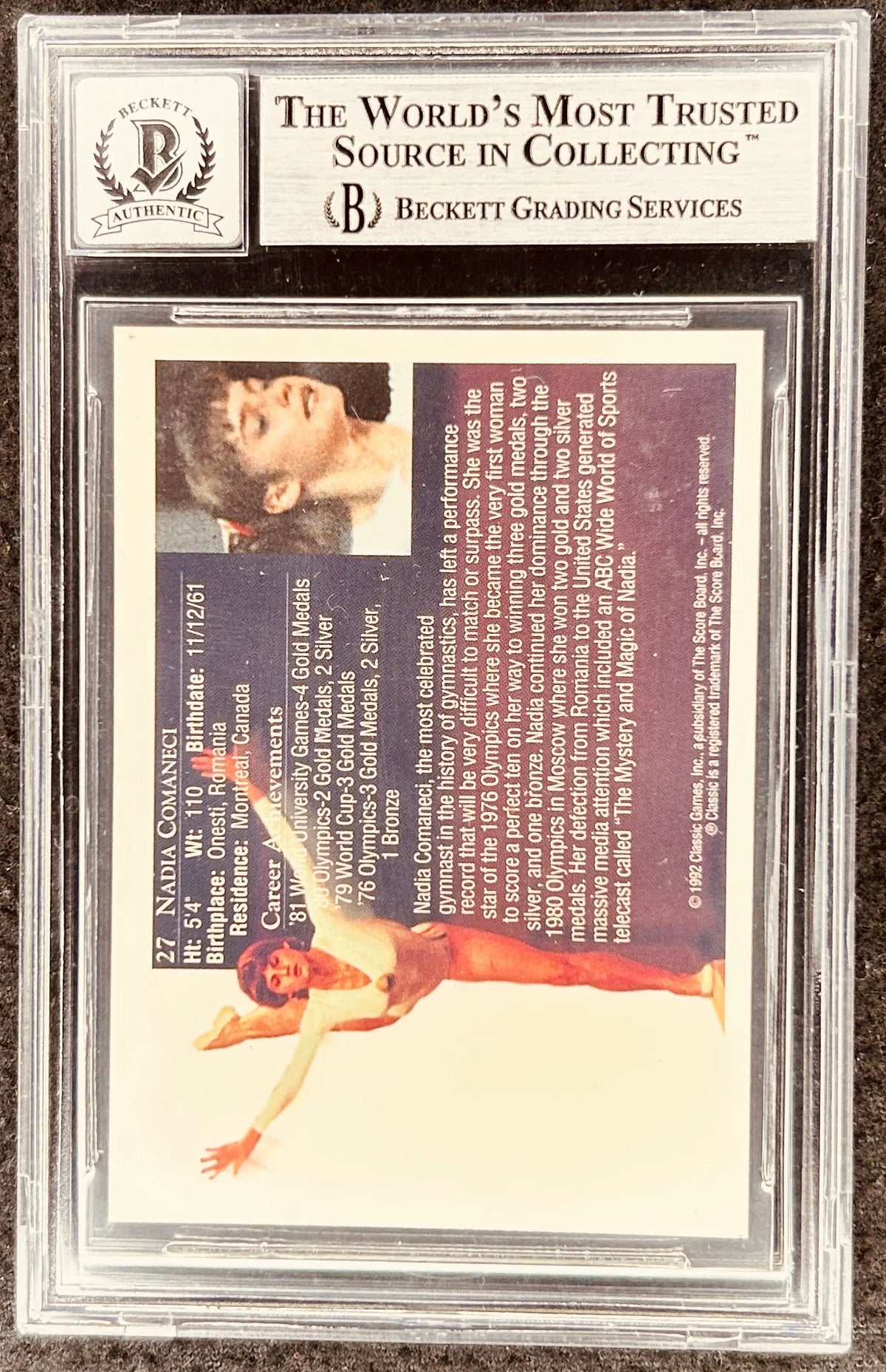 Nadia Comaneci signed 1992 Classic Gymnastics card BAS grade 10 - AutographsForSale.com