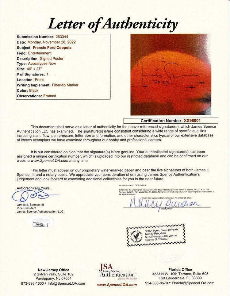 Francis Ford Coppola signed Apocalypse Now 1979 27x40 movie poster JSA - AutographsForSale.com