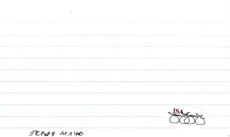 Jerod Mayo (Patriots) autographed index card JSA - AutographsForSale.com