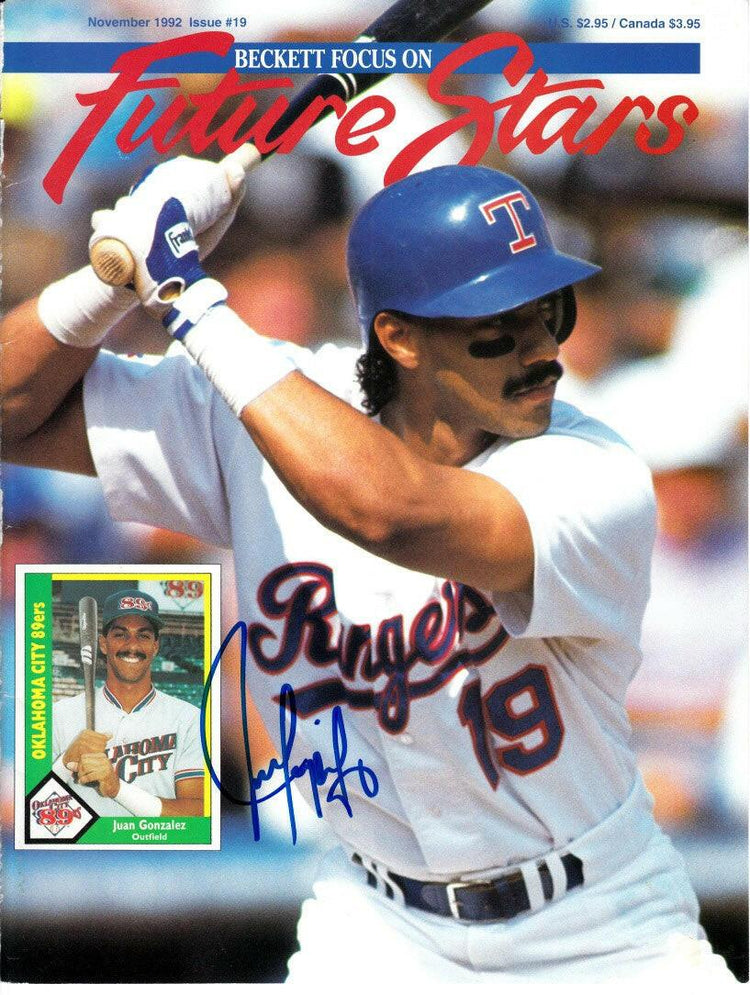 Juan Gonzalez autographed Texas Rangers Beckett cover - AutographsForSale.com