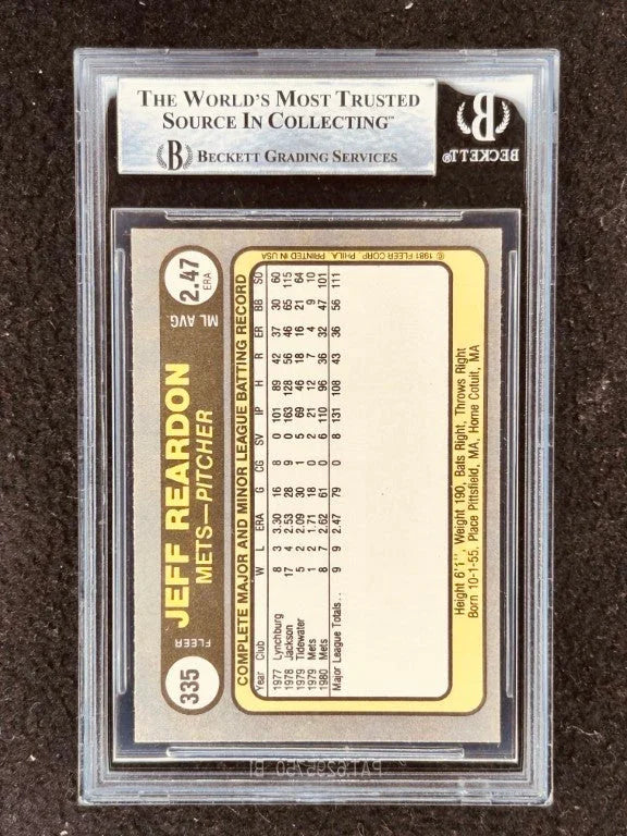 Jeff Reardon signed NY Mets 1981 Fleer RC BAS slabbed - AutographsForSale.com