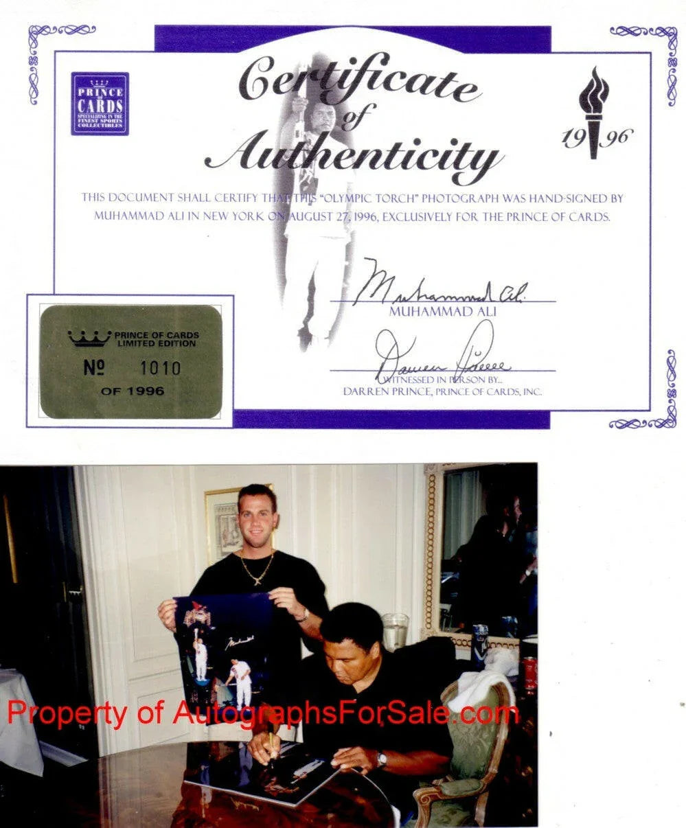 Muhammad Ali signed 1996 Olympic Torch 16x20 poster or photo framed check - AutographsForSale.com