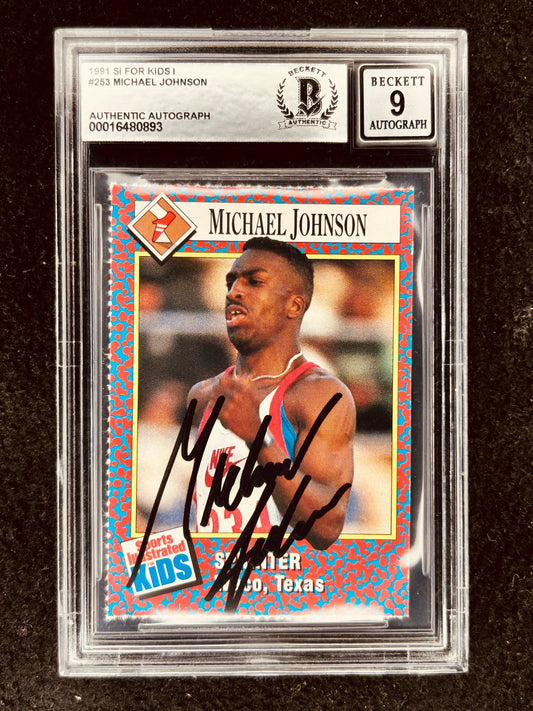 Michael Johnson autographed 1991 Sports Illustrated for Kids Rookie Card BAS graded 9 - AutographsForSale.com