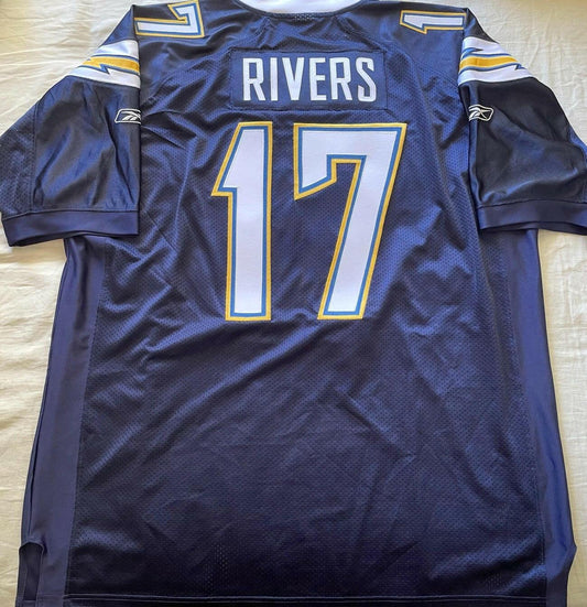 Philip Rivers San Diego Chargers 2007 to 2011 Reebok game model navy blue jersey NEW - AutographsForSale.com