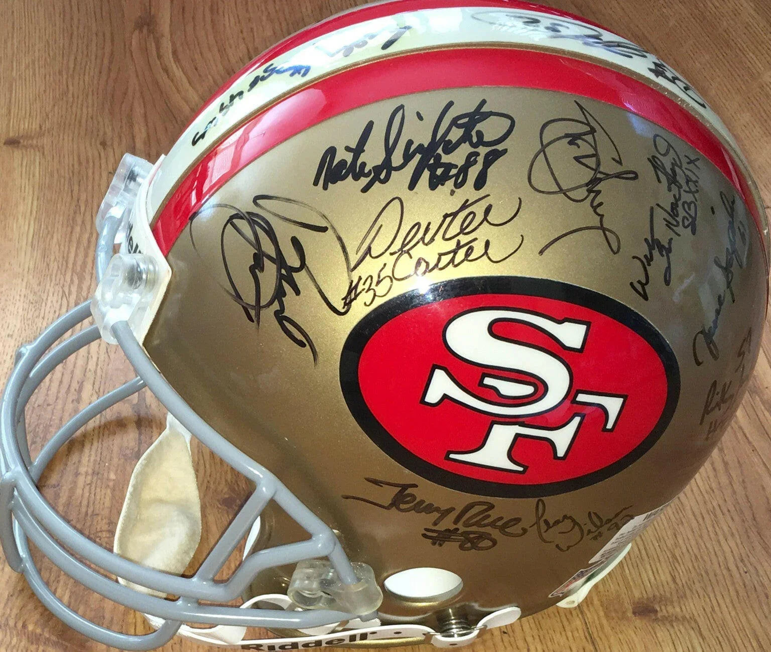 1994 SF 49ers Super Bowl 29 Champions team signed game helmet Jerry Rice Deion Sanders Steve Young JSA - AutographsForSale.com