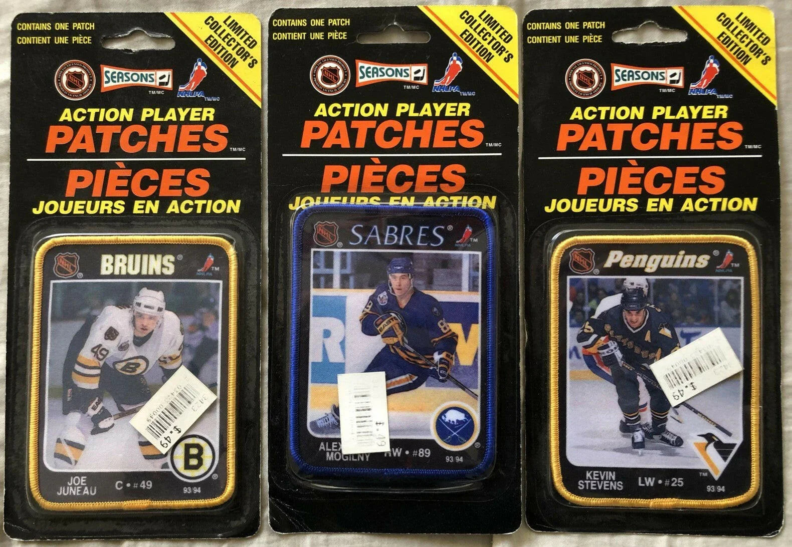 Joe Juneau Alexander Mogilny Kevin Stevens 1993 Seasons NHL Hockey photo patch lot - AutographsForSale.com