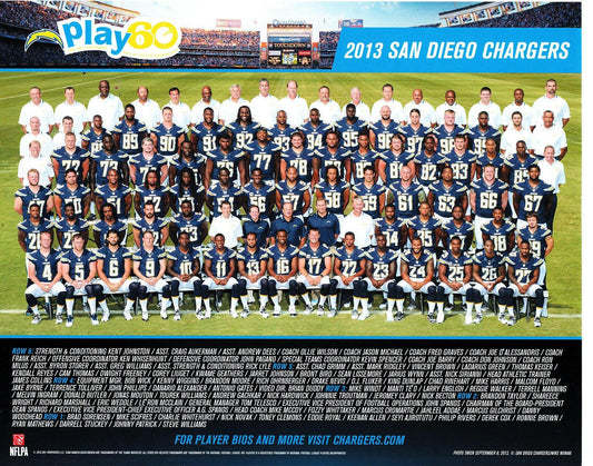 2013 SD Chargers 8x10 team photo Keenan Allen Antonio Gates Philip Rivers - AutographsForSale.com