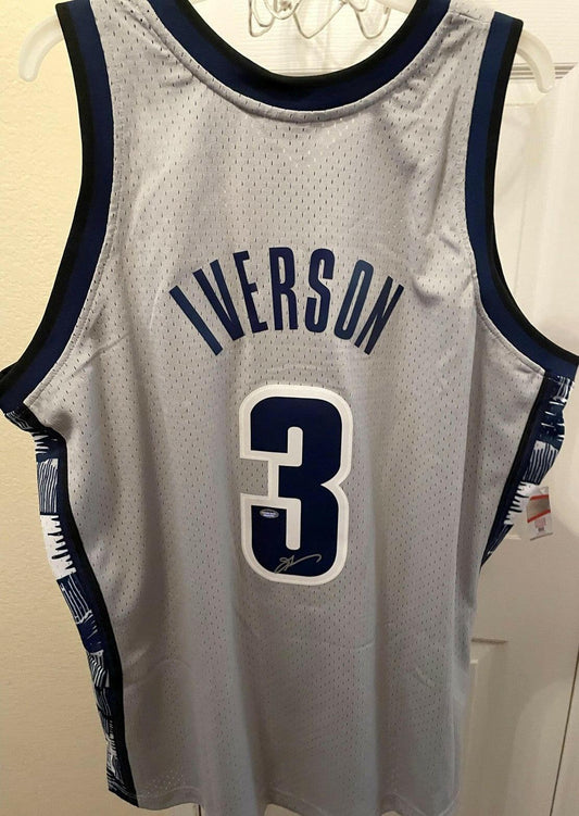 Allen Iverson signed Georgetown Hoyas Gray Mitchell & Ness jersey Schwartz - AutographsForSale.com