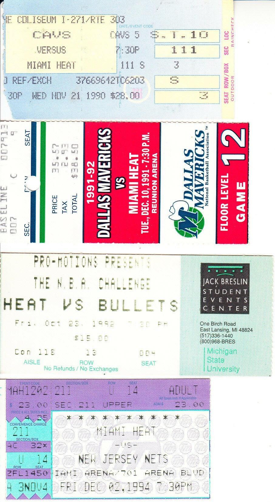 Miami Heat 4 vintage 1990s ticket stubs Glen Rice era - AutographsForSale.com