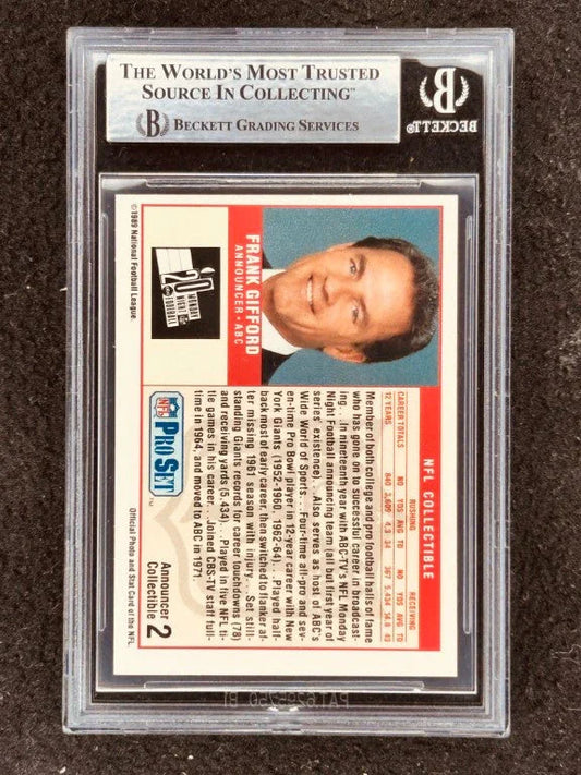 Frank Gifford autographed New York Giants 1989 Pro Set Announcers card BAS slabbed - AutographsForSale.com