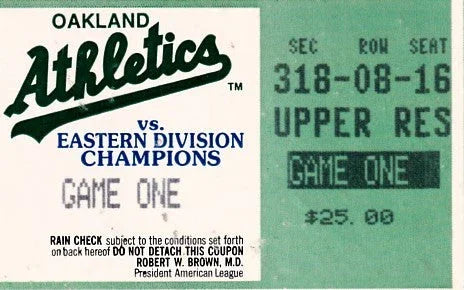 Oakland A’s 1989 ALCS Game 1 vs Blue Jays ticket stub - AutographsForSale.com