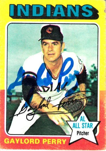 Gaylord Perry signed Indians 1975 Topps card MLB hologram - AutographsForSale.com