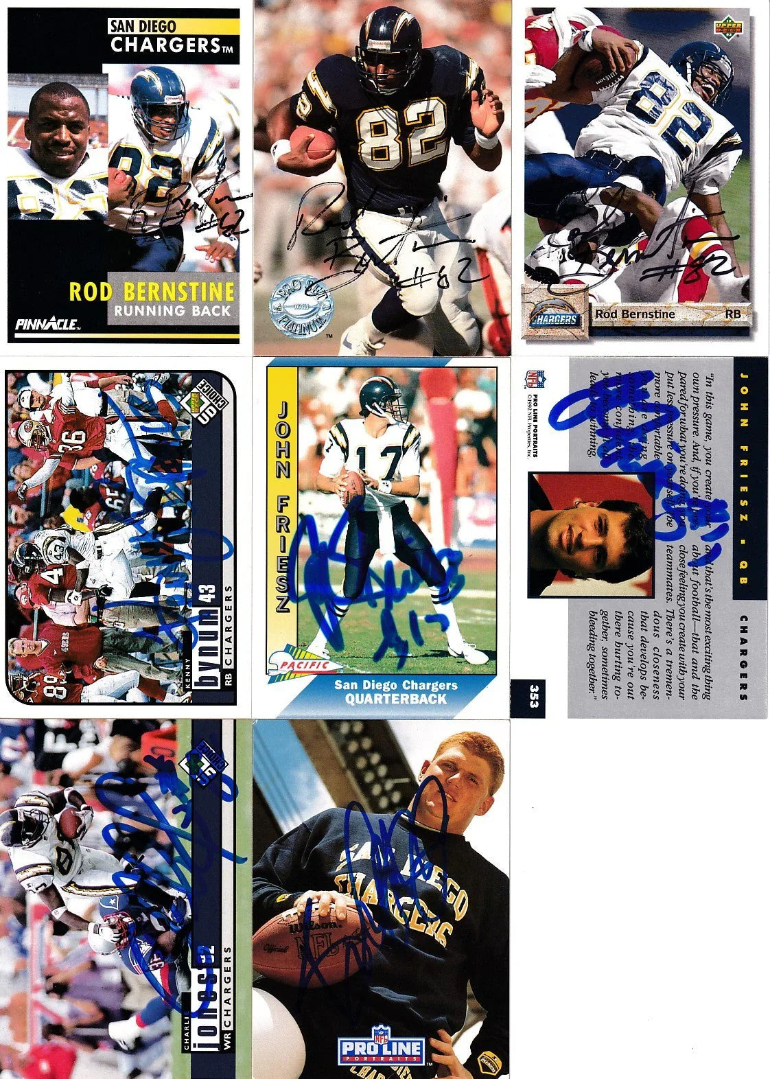 8 SD Chargers signed cards (Rod Bernstine Charlie Jones) - AutographsForSale.com