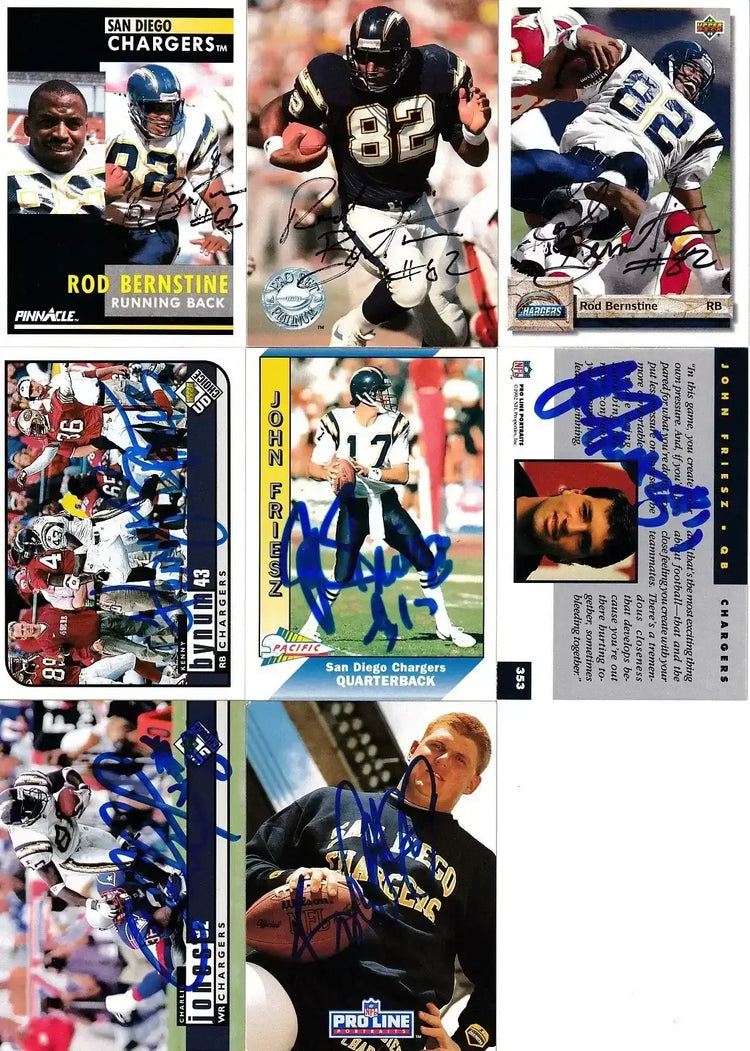 8 SD Chargers signed cards (Rod Bernstine Charlie Jones) - AutographsForSale.com