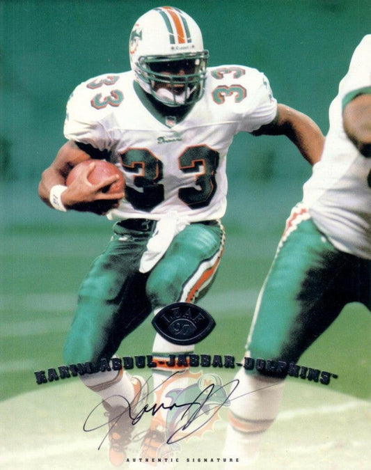 Karim Abdul-Jabbar certified signed Dolphins 1997 Leaf 8x10 card - AutographsForSale.com
